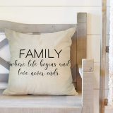 Yanfind Family Quote Home Decorative Throw Pillow Cover Where Life Begins and Love Never Ends Sign Cushion Case, Home Decorations Cotton Linen Outside Pillowcase Farmhouse Decor for Sofa Couch 18x18