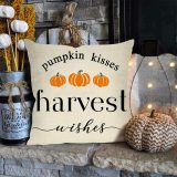 Yanfind Harvest Wishes Pumpkin Kisses Decorative Throw Pillow Cover, Farmhouse Quote Fall Cushion Case Seasonal Home Decorations Thanksgiving Square Pillowcase Autumn Decor for Sofa Couch 18 x 18 Inch