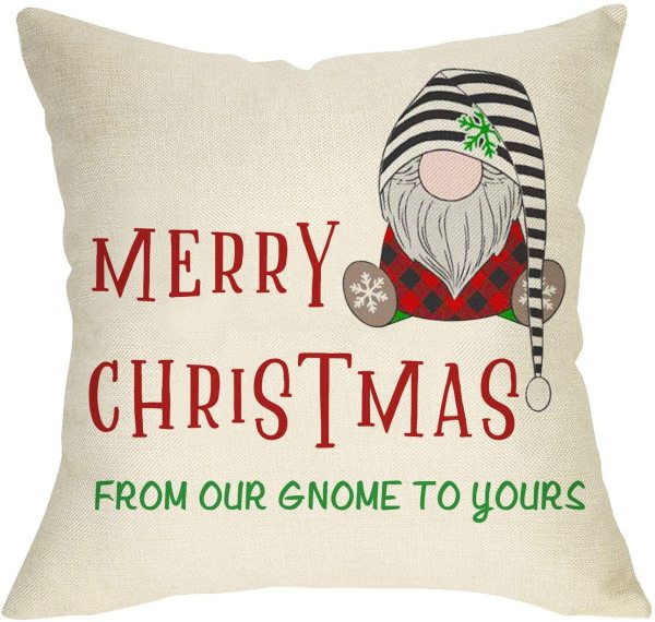 Yanfind Merry Christmas Throw Pillow Cover, Buffalo Plaid Gnome Decorative Cushion Case Xmas Decor, Winter Holiday Home Outdoor Decorations Sign Cotton Linen Pillowcase for Sofa Couch 18 x 18