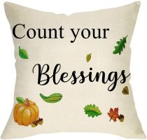 Yanfind Count Your Blessings Decorative Throw Pillow Cover, Farmhouse Quote Fall Pumpkin Cushion Case Seasonal Home Decorations Thanksgiving Square Pillowcase Autumn Decor for Sofa Couch 18 x 18 Inch