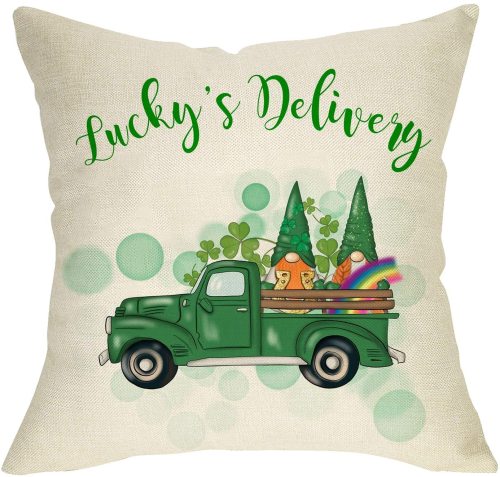 Yanfind St. Patrick's Day Gnome Decorative Throw Pillow Cover Green Truck Lucky’s Delivery Sign Cushion Case, Spring Home Shamrock Clover Decoration Pillowcase Irish Holiday Decor for Sofa Couch 18x18