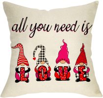 Yanfind Valentine’s Day Gnome Decorative Throw Pillow Cover, All You Need is Love Cushion Case Buffalo Plaid Sign, Home Spring Holiday Decorations Pillowcase Decor for Sofa Couch 18 x 18 Cotton Linen