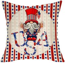 Yanfind USA Gnome Decorative Throw Pillow Cover, American July 4th Red Blue White Stars Stripes Fireworks Cushion Case, Summer Patriotic Home Decoration Farmhouse Pillowcase Decor for Sofa Couch 18x18