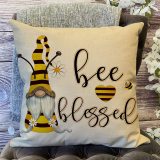 Yanfind Spring Summer Bee Gnome Decorative Farmhouse Throw Pillow Cover, Daisy Heart Cushion Case Be Blessed Sign, Seasonal Home Decorations Cotton Linen Square Outside Pillowcase Decor for Sofa 18x18