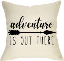 Yanfind Adventure is Out There Decorative Throw Pillow Cover, Rustic Farmhouse Cushion Case Arrow Sign Inspirational Quotes Home Decoration Square Pillowcase Decor for Sofa Couch 18 x 18 Cotton Linen