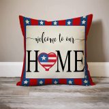Yanfind Welcome to Our Home Decorative Throw Pillow Cover, American July 4th Red Blue White Star Stripes Heart Cushion Case, USA Patriotic Decoration Farmhouse Pillowcase Decor for Sofa Couch 18 x 18