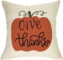 Yanfind Give Thanks Pumpkin Decoration Fall Farmhouse Throw Pillow Cover Thanksgiving Day Autumn Harvest Sign Home Decor Cushion Case Decorative for Sofa Couch 18  x 18  Inch Cotton Linen