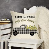 Yanfind Farm to Table Fresh Picked Lemons Decoration Summer Farmhouse Throw Pillow Cover Vintage Plaid Truck Sign Home Decor Cushion Case Decorative for Sofa Couch 18  x 18  Inch Cotton Linen