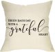 Yanfind Decorative Throw Pillow Cover Begin Each Day with a Grateful Heart Quotes, Rustic Farmhouse Cushion Case Thankful Decor Home Positive Decorations Square Pillowcase 18 x 18 Inch Cotton Linen