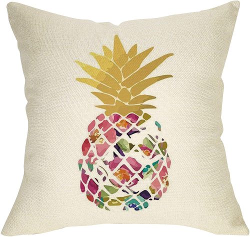 Yanfind Watercolor Floral Pineapple Decoration Spring Summer Farmhouse Throw Pillow Cover Rose Sign Home Decor Cushion Case Decorative for Sofa Couch 18  x 18  Inch Cotton Linen