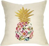 Yanfind Watercolor Floral Pineapple Decoration Spring Summer Farmhouse Throw Pillow Cover Rose Sign Home Decor Cushion Case Decorative for Sofa Couch 18  x 18  Inch Cotton Linen