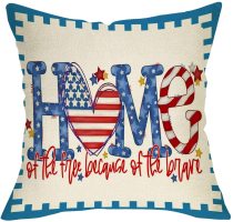 Yanfind July 4th Home of The Free Because of The Brave Decorative Throw Pillow Cover, Summer American Heart Farmhouse Cushion Case, Patriotic USA Decoration Pillowcase Decor Sign for Sofa Couch 18x18