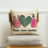Yanfind Peace Love Sanitize Decorative Throw Pillow Cover, Funny Social Distancing Quarantine Sign Cushion Case, Leopard Spring Home Decorations Outside Pillowcase Farmhouse Decor for Sofa Couch 18x18