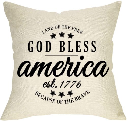 Yanfind God Bless America est 1776 Home Decorative Throw Pillow Cover, July 4th USA Patriotic Sign Cushion Case Decor, Farmhouse Spring Summer Holiday Decoration Seasonal Pillowcase for Couch 18 x 18