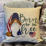 Yanfind July 4th Born to be Free Decorative Throw Pillow Cover, Summer Leopard Gnome American Flag Heart Cushion Case, USA Patriotic Home Decoration Outside Pillowcase Decor Sign for Sofa Couch 18x18