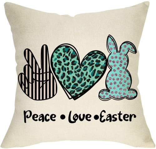 Yanfind Peace Love Easter Decorative Throw Pillow Cover, Funny Social Distancing Quarantine Sign Cushion Case, Leopard Home Decorations Spring Holiday Pillowcase Farmhouse Decor for Sofa Couch 18 x 18