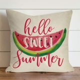 Yanfind Hello Sweet Summer Decoration Summer Farmhouse Throw Pillow Cover Watercolor Watermelon Sign Home Decor Cushion Case Decorative for Sofa Couch 18  x 18  Inch Cotton Linen
