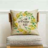 Yanfind Summer Lemon Wreath Decorative Farmhouse Throw Pillow Cover, Our Happy Place Sign Cushion Case Spring Seasonal Home Decorations, Cotton Linen Outside Pillowcase Decor for Sofa Couch 18 x 18