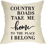 Yanfind Rustic Farmhouse Decorative Throw Pillow Cover Country Roads Take Me Home to the Place I Belong Quotes, Christmas Home Cushion Case Decor Square Pillowcase Xmas Decoration for Sofa Couch 18x18