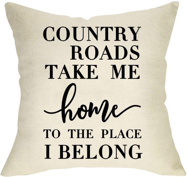 Yanfind Rustic Farmhouse Decorative Throw Pillow Cover Country Roads Take Me Home to the Place I Belong Quotes, Christmas Home Cushion Case Decor Square Pillowcase Xmas Decoration for Sofa Couch 18x18