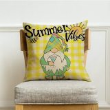 Yanfind Summer Vibes Gnome Decorative Throw Pillow Cover, Yellow Buffalo Plaid Check Bee Cushion Case, Farmhouse Seasonal Home Decorations Cotton Linen Outside Pillowcase Decor for Sofa Couch 18 x 18