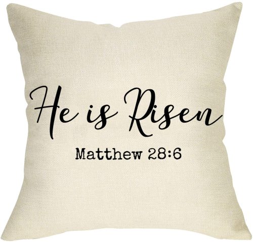 Yanfind He is Risen Decorative Throw Pillow Cover Easter Sign Cushion Case, Spring Holiday Home Decorations Cotton Linen Outside Square Pillowcase Farmhouse Decor for Sofa Couch 18 x 18
