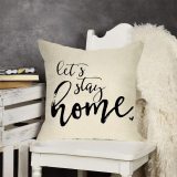 Yanfind Farmhouse Decorative Throw Pillow Cover Let's Stay Home Quotes, Rustic Cushion Case Home Square Pillowcase Decor for Sofa Couch Decoration 18 x 18 Inch Cotton Linen