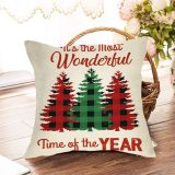 Yanfind It's the Most Wonderful Time of the Year Christmas Throw Pillow Cover, Decorative Xmas Tree Cushion Case Buffalo Plaid Home Winter Square Pillowcase Decor for Sofa Couch 18’’ x 18’’ Inch Linen