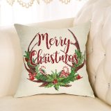 Yanfind Merry Christmas Throw Pillow Cover, Decorative Xmas Deer Antler Garland Cushion Case, Home Winter Decoration Holiday Square Pillowcase Decor for Sofa Couch 18’’ x 18’’ Inch Cotton Linen