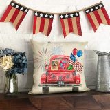 Yanfind Red Truck Dog July 4th Decorative Throw Pillow Cover, American Star Stripe Fireworks Balloons Cushion Case, USA Patriotic Home Decoration Sign Outside Pillowcase Decor for Sofa Couch 18 x 18