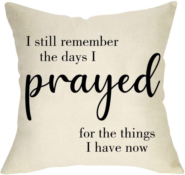 Yanfind I Still Remember the Days I Prayed for the Things I Have Now Home Decorative Throw Pillow Cover, Quotes Cushion Case Rustic Farmhouse Decor, Vintage Square Pillowcase Decoration for Sofa Couch