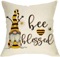 Yanfind Spring Summer Bee Gnome Decorative Farmhouse Throw Pillow Cover, Daisy Heart Cushion Case Be Blessed Sign, Seasonal Home Decorations Cotton Linen Square Outside Pillowcase Decor for Sofa 18x18