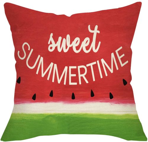 Yanfind Home Decorative Throw Pillow Cover Sweet Summer Time, Watermelon Sign Cushion Case Decor Seasonal Rustic Home Decorations, Square Pillowcase for Sofa Couch 18 x 18 Cotton Linen