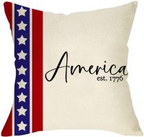 Yanfind America est.1776 Decorative Throw Pillow Cover, 4th of July Holiday Cushion Case USA Flag Stars Patriotic Sign, Home Spring Summer Decoration Pillowcase Decor 18 x 18 Inch Cotton Linen