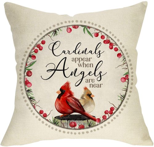 Yanfind Cardinals Appear When Angels are Near Home Decorative Throw Pillow Cover Red Bird Sign Cushion Case, Home Decoration Spring Summer Outside Pillowcase Farmhouse Decor for Sofa Couch 18 x 18