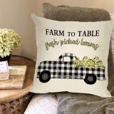Yanfind Farm to Table Fresh Picked Lemons Decoration Summer Farmhouse Throw Pillow Cover Vintage Plaid Truck Sign Home Decor Cushion Case Decorative for Sofa Couch 18  x 18  Inch Cotton Linen