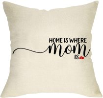 Yanfind Home is Where Mom is Throw Pillow Cover, Rustic Farmhouse Decorative Cushion Case Quote for Mother's Day Birthday Gift, Holiday Home Decoration Square Pillowcase Decor 18 x 18 Cotton Linen