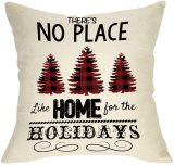 Yanfind There's No Place Like Home for The Holidays Christmas Throw Pillow Cover, Xmas Tree Sign Decorative Cushion Case Buffalo Plaid, Home Winter Square Pillowcase Decor for Sofa Couch 18 x 18 Inch