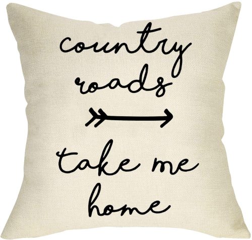 Yanfind Country Roads Take Me Home Quotes Throw Pillow Cover, Christmas Farmhouse Decorative Cushion Case Xmas Home Decoration Winter Square Pillowcase Decor for Sofa Couch 18 x 18 Inch Cotton Linen