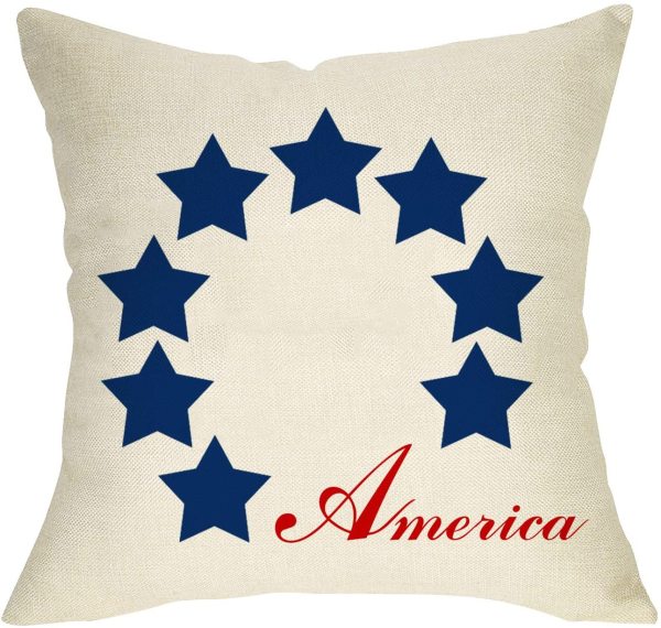Yanfind Home Decorative Throw Pillow Cover America Sign, July 4th USA Star Patriotic Cushion Case Decor, Farmhouse Spring Summer Holiday Decoration Seasonal Pillowcase for Sofa Couch 18 x 18 Inch
