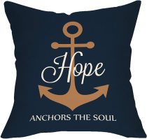 Yanfind Hope Anchors The Soul Inspirational Decoration Nautical Summer Farmhouse Throw Pillow Cover Navy Blue Sign Home Decor Cushion Case Decorative for Sofa Couch 18  x 18  Inch Cotton Linen