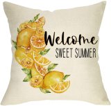 Yanfind Welcome Sweet Summer Decorative Farmhouse Throw Pillow Cover, Lemon Cushion Case Seasonal Home Decorations, Cotton Linen Square Outside Pillowcase Decor Sign for Sofa Couch 18 x 18