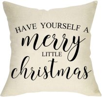 Yanfind Have a Little Merry Christmas Throw Pillow Cover, Decorative Farmhouse Cushion Case Xmas Decor, Winter Holiday Home Outdoor Decoration Sign Cotton Linen Pillowcase for Sofa Couch 18 x 18
