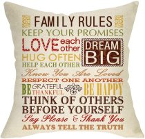 Yanfind Family Rules Home Decorative Throw Pillow Cover Subway Art, Quotes Cushion Case Vintage Farmhouse Decor Sign, Love Each Other Be Happy Grateful Thankful Pillowcase Decorations for Sofa Couch