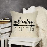 Yanfind Adventure is Out There Decorative Throw Pillow Cover, Rustic Farmhouse Cushion Case Arrow Sign Inspirational Quotes Home Decoration Square Pillowcase Decor for Sofa Couch 18 x 18 Cotton Linen