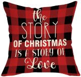 Yanfind The Story of Christmas is a Story of Love Throw Pillow Cover, Xmas Sign Decorative Cushion Case Buffalo Check Red Black Plaid Home Winter Square Pillowcase Decor for Sofa Couch 18 x 18 Inch