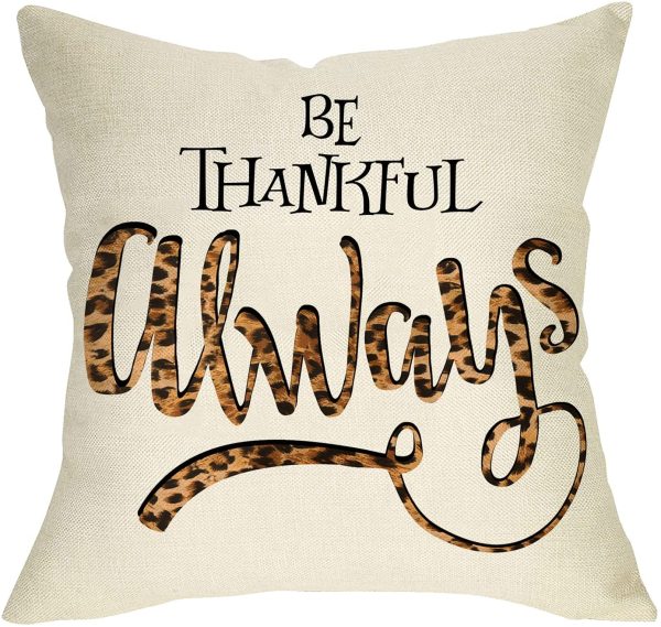 Yanfind be Thankful Always Decorative Throw Pillow Cover Fall Leopard Inspirational Quote Cushion Case, Autumn Farmhouse Thanksgiving Home Decoration Cotton Linen Pillowcase Decor for Sofa Couch 18x18