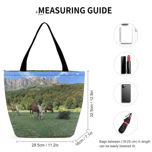 Yanfind Shopping Bag for Ladies Horse Field Grassland Outdoors Countryside Farm Grazing Meadow Pasture Ranch Rural Public Reusable Multipurpose Heavy Duty Grocery Bag for Outdoors.