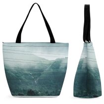 Yanfind Shopping Bag for Ladies Grey India Landscape Forest Tree Tamhini Ghat Road Field Fog Mist Reusable Multipurpose Heavy Duty Grocery Bag for Outdoors.