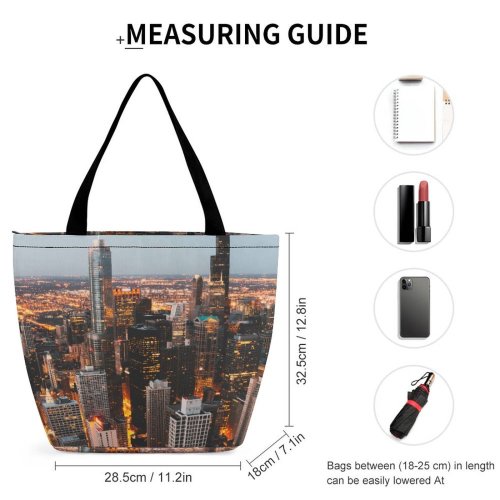 Yanfind Shopping Bag for Ladies Above From Urban Skyscrapers City Buildings Downtown Architecture Cityscape Bird's Aerial Reusable Multipurpose Heavy Duty Grocery Bag for Outdoors.